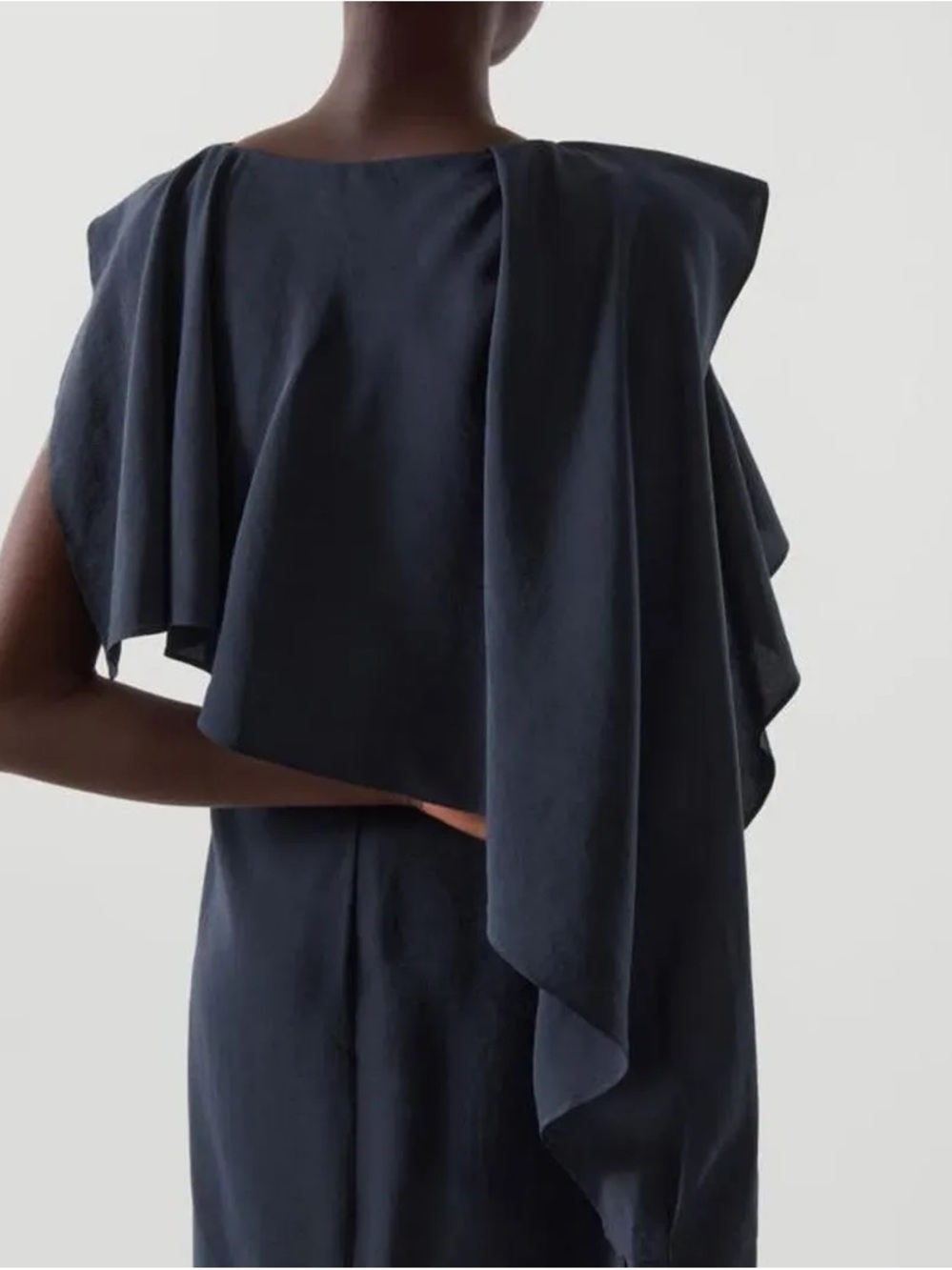 COS Navy Blue Asymmetrical Maxi Dress with Draped Shoulder 8 US - Picture 3 of 11